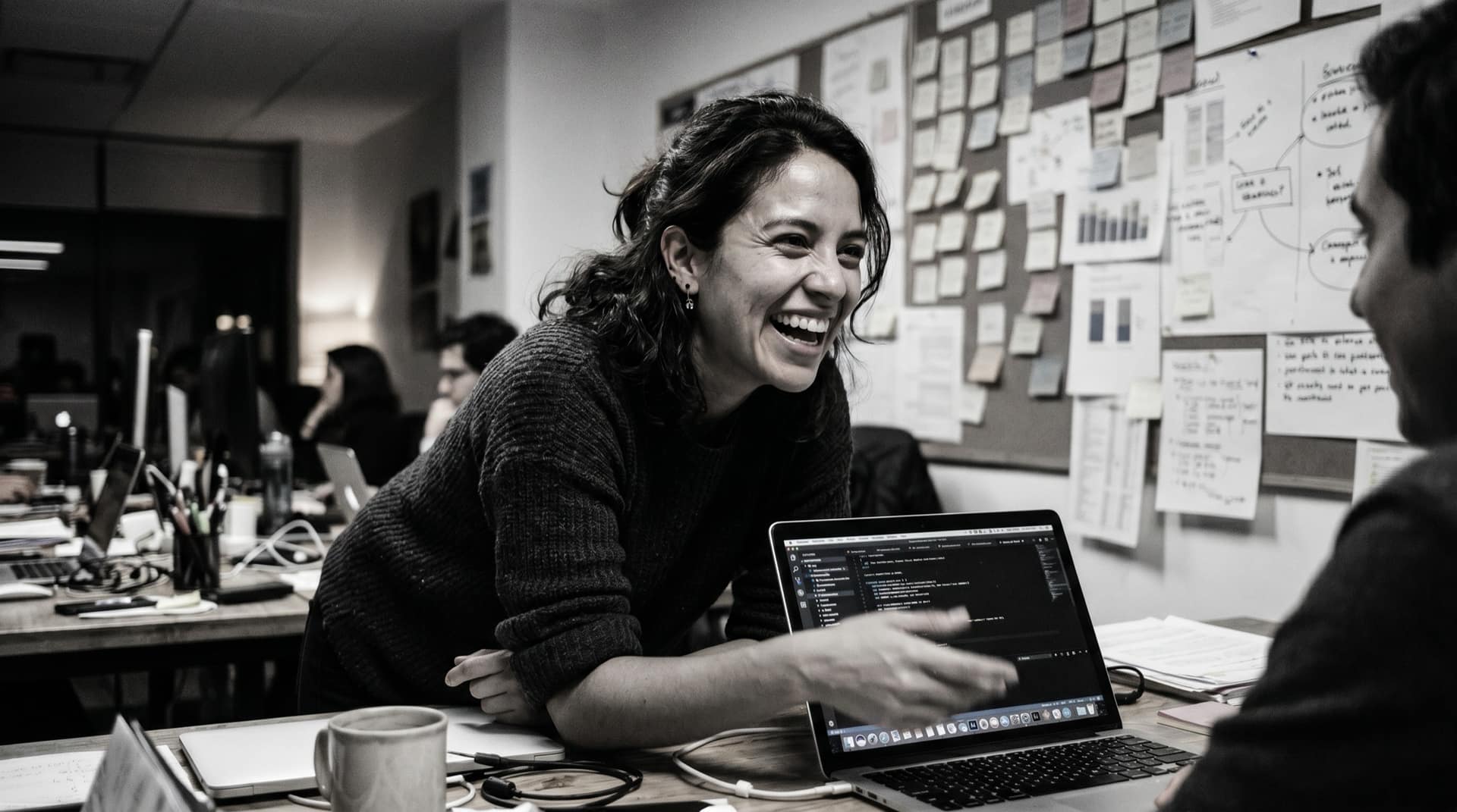 A founder laughing while building